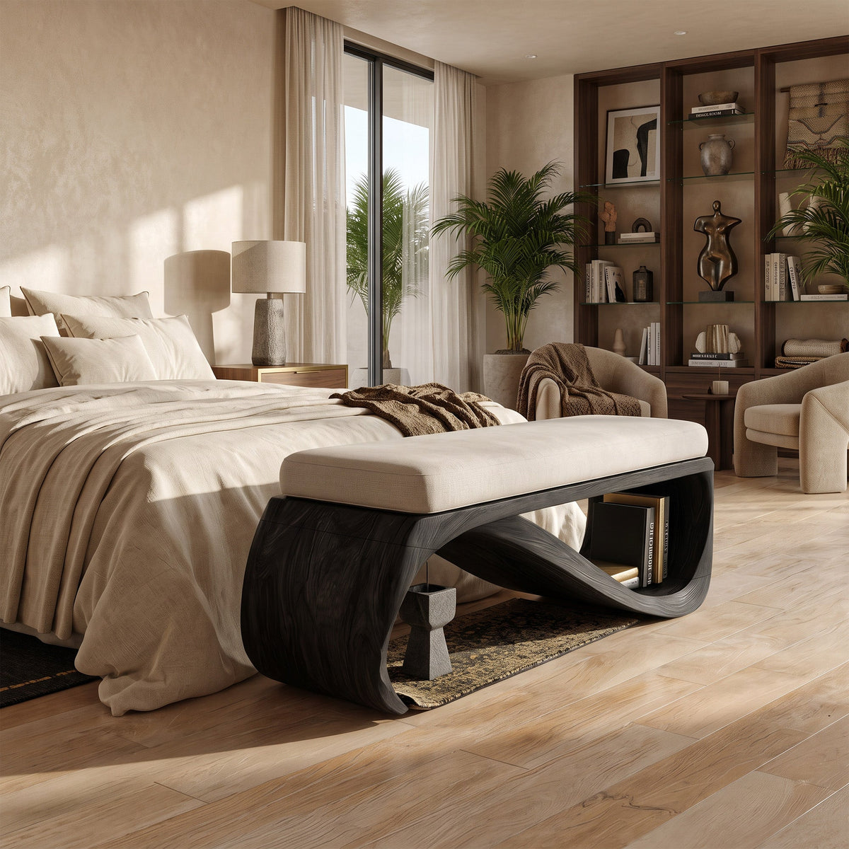 Mid Century Wooden Bench For End-of-Bed Placement